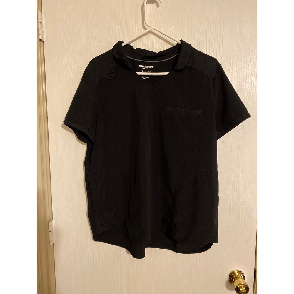 Scrubstar Premium Scrub Top Black Performance 4-Way Stretch Pocket 0162